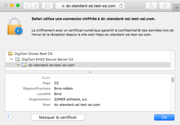 Affichage du certificat DigiCert Wildcard SSL dans le navigateur