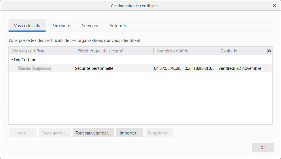 Importer un certificat sous Firefox