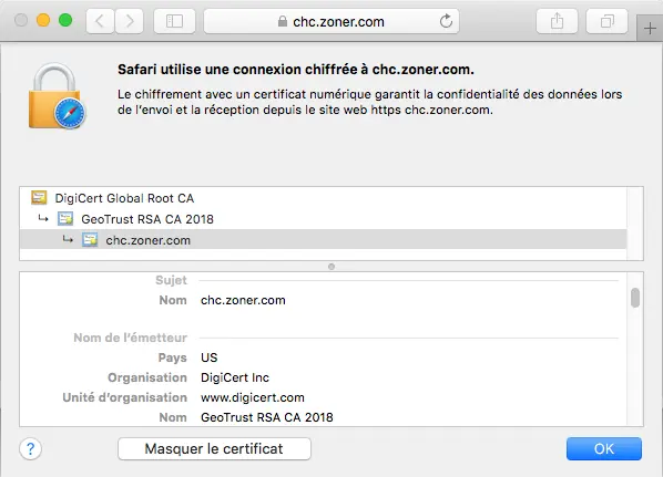 Affichage du certificat GeoTrust Standard DV Premium dans le navigateur Affichage du certificat GeoTrust Standard DV Premium dans le navigateur
