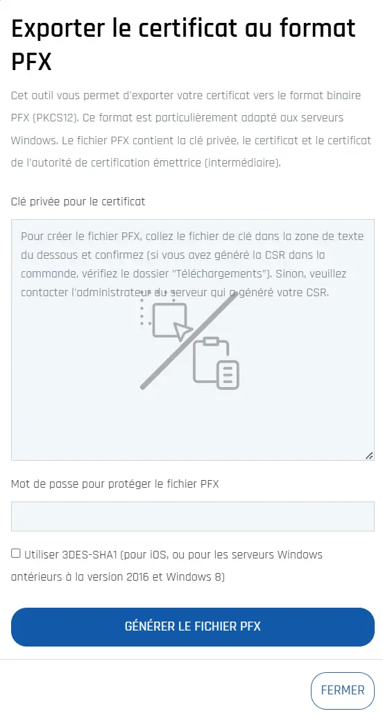 Créer un fichier .pfx avec le chiffrement faible 3DES-SHA1