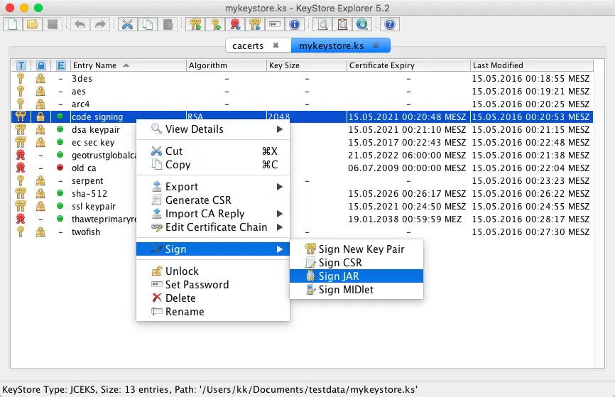 KeyStore Explorer – gestion du Java keystore