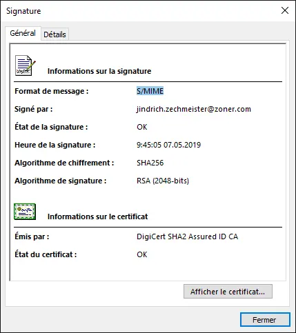 Certificat S/MIME DigiCert Business & Organization dans votre client de messagerie Certificat S/MIME DigiCert Business & Organization dans votre client de messagerie
