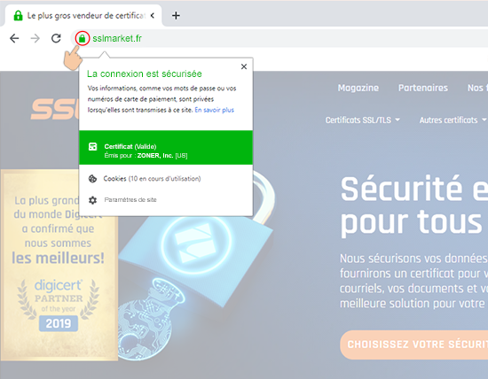 Affichage du certificat dans le navigateur