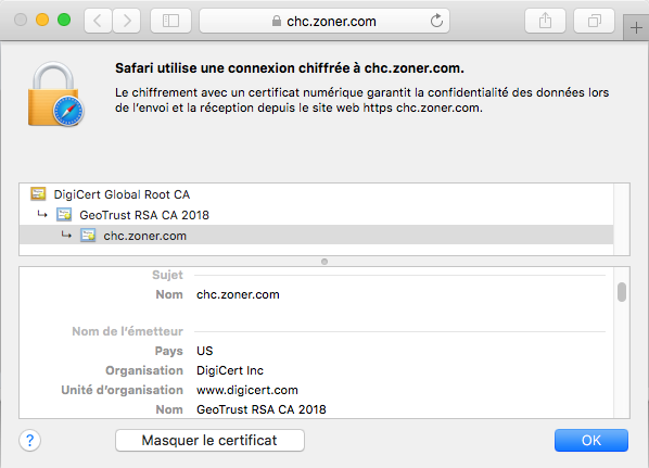 Affichage du certificat GeoTrust Wildcard DV dans le navigateur