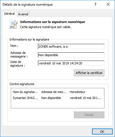 Détail du certificat Symantec Code Signing Détail du certificat Symantec Code Signing