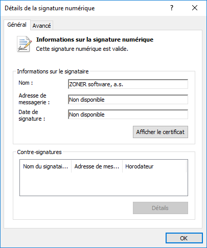 Détail du certificat Thawte Code Signing Détail du certificat Thawte Code Signing