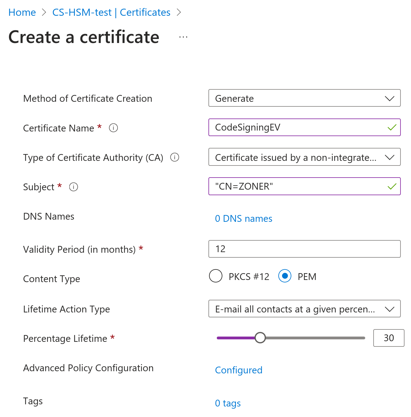 Créer une demande CSR dans Azure