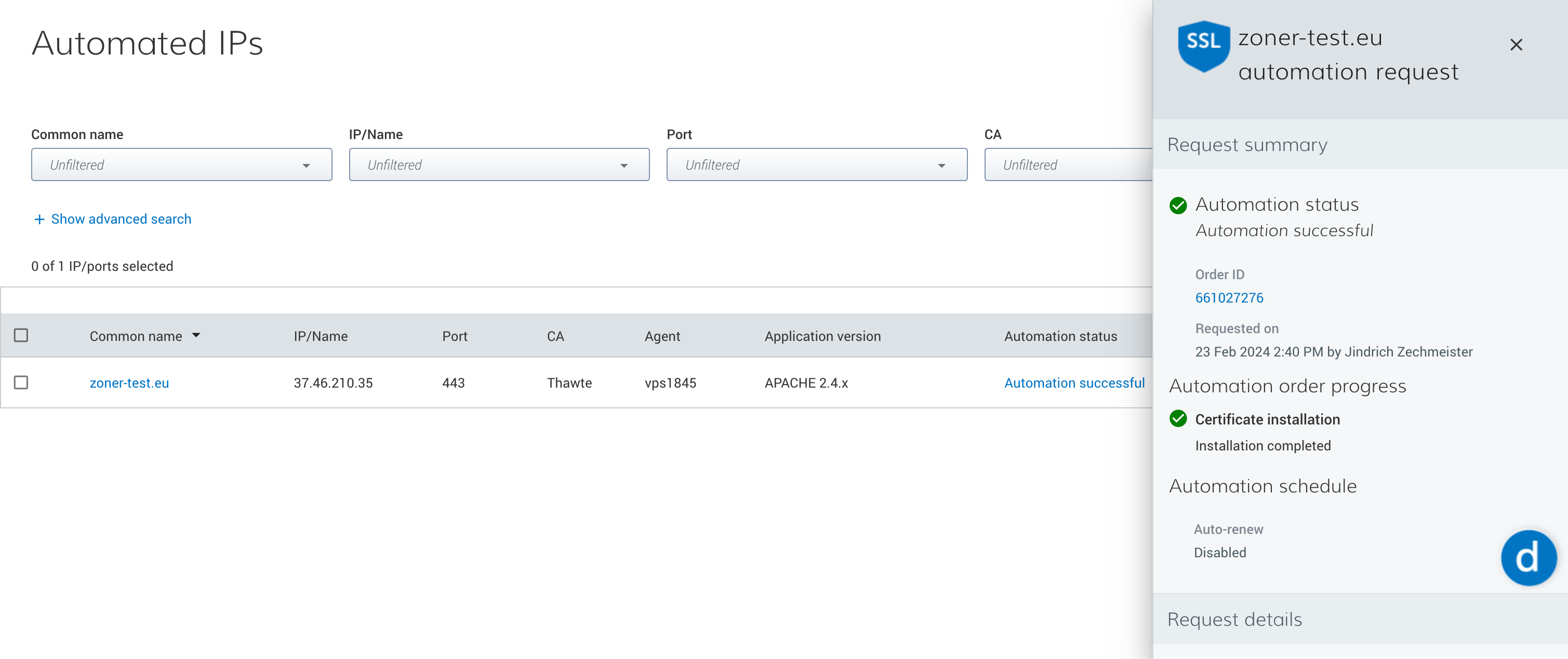 Interface de DigiCert Automation Manager