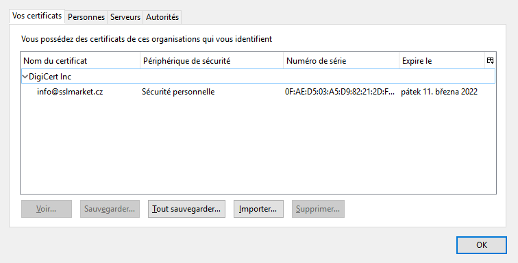 Gestionnaire de certificats dans Firefox/Thunderbird