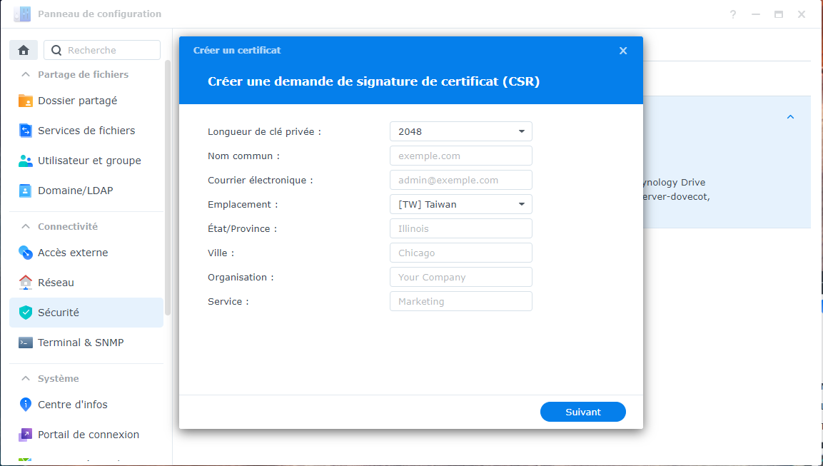 synology - Assistant de création CSR