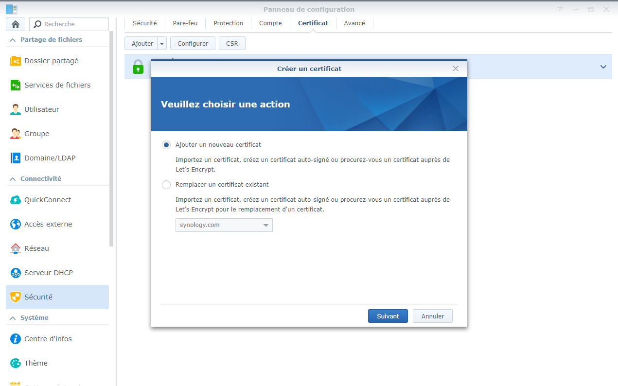 synology - Importer un certificat