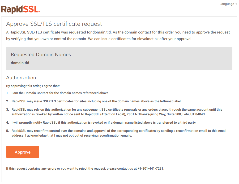 Affichage de site web pour approuver la demande de certificat (GeoTrust)
