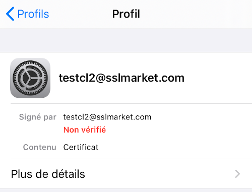 Un profil non vérifié n'a aucun impact sur la validité du certificat
