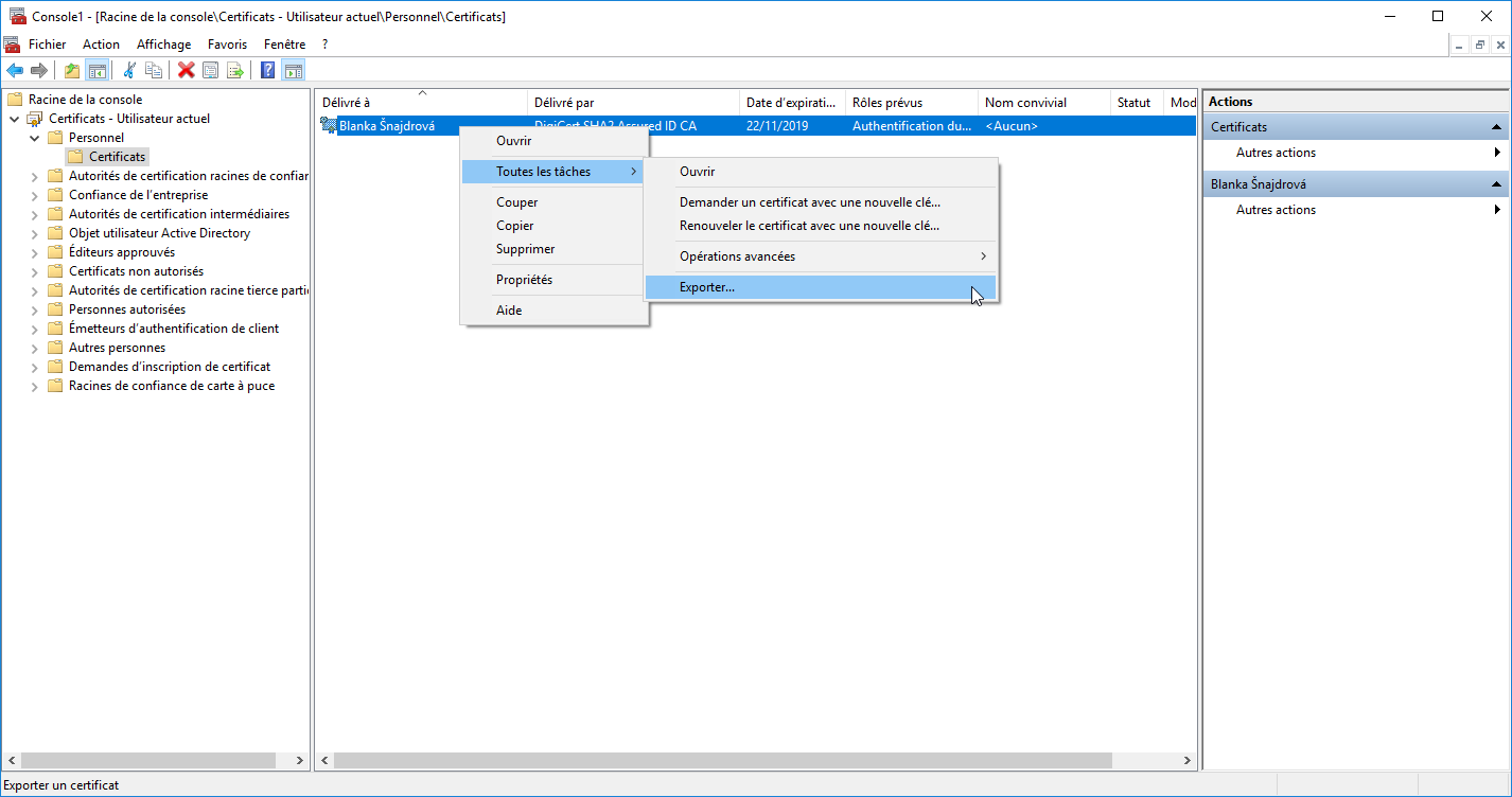 Exporter un certificat de MMC