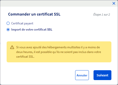 Import d'un certificat SSL