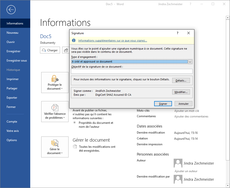 Signer dans Word