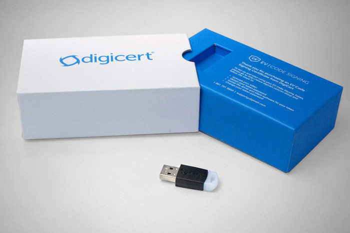 Le certificat Code Signing EV est délivré sur un token USB de l'autorité Digicert