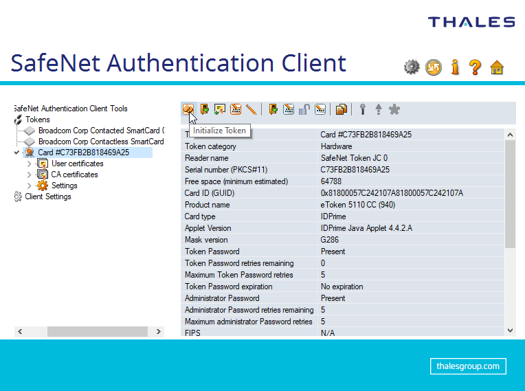 Initialiser un token dans l'application Safenet