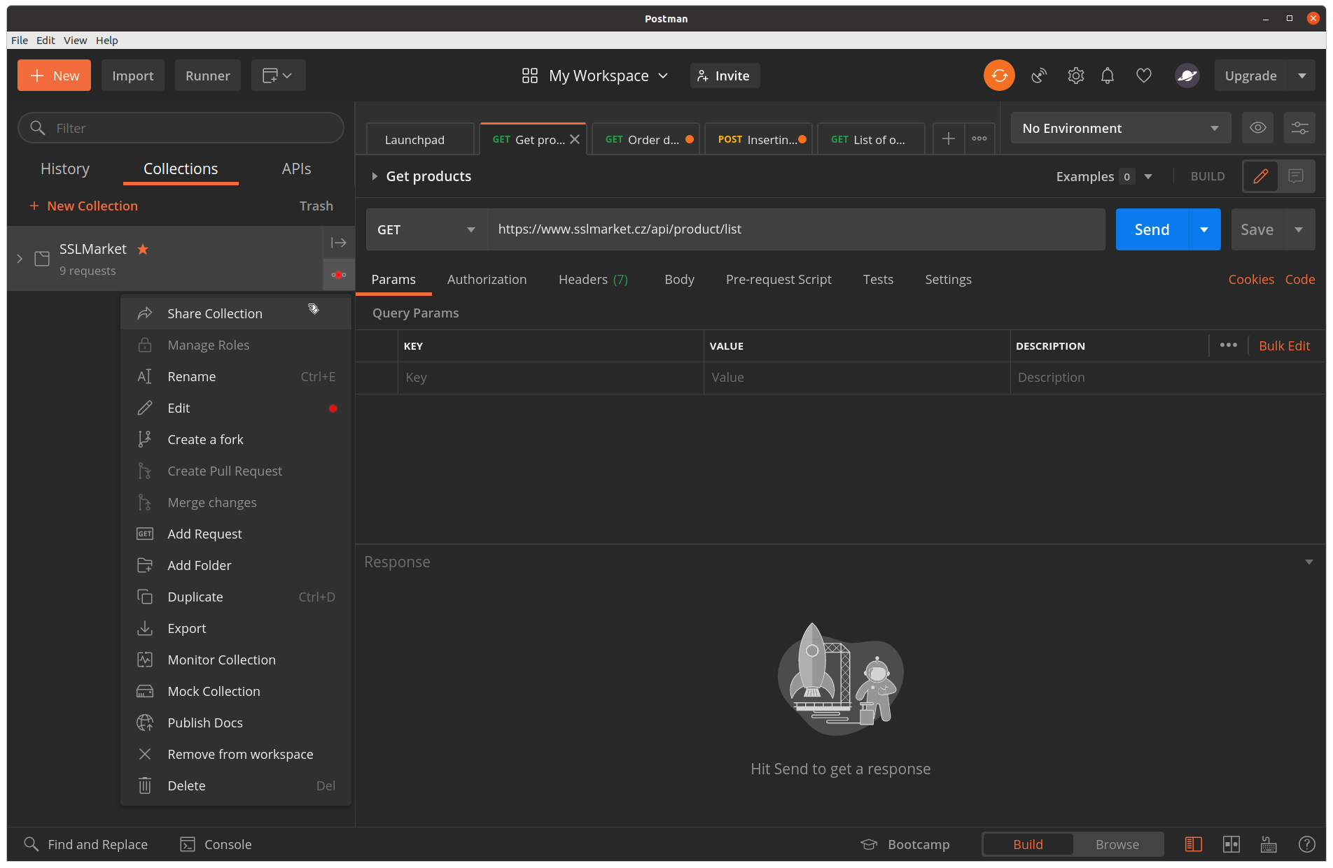 Interface du logiciel Postman
