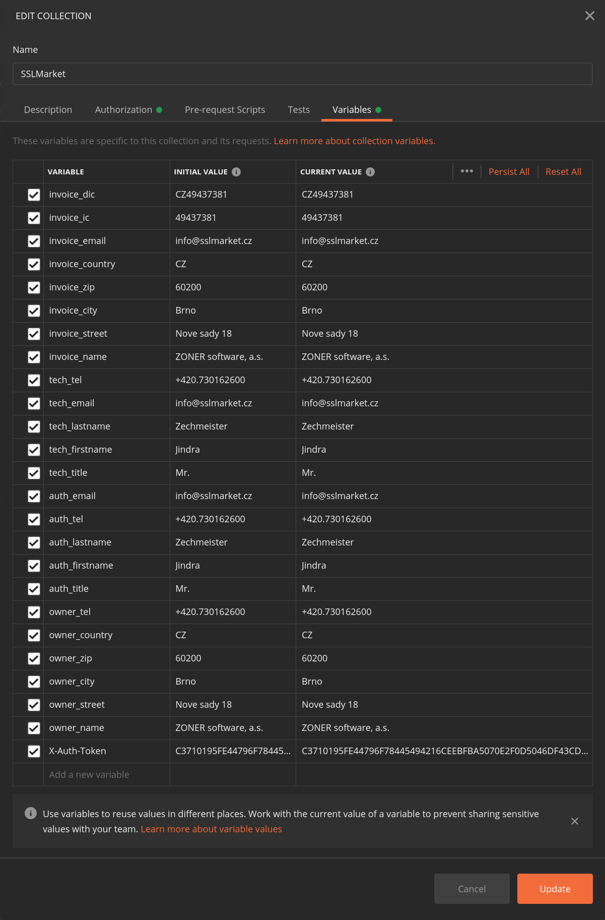 Les variables de collection remplies